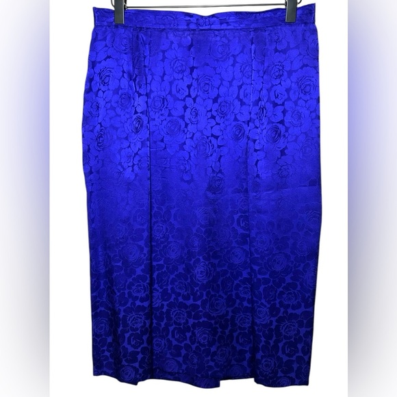 EXCELLENT Vintage Adrianna Papell Silk 2Piece Suit Blazer Skirt Stripe Floral 12 - Picture 11 of 13